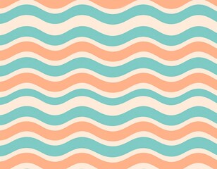 Vintage-inspired abstract background featuring a seamless pattern of horizontal wavy lines in soft teal and orange colors