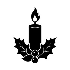 christmas candle with holly