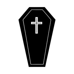 Obraz premium Black silhouette of a coffin with a cross on top. Halloween traditional design element, vector illustration.