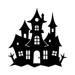 black silhouette of a haunted house