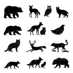 Fototapeta premium Animal Silhouettes Collection Vector Icons Set