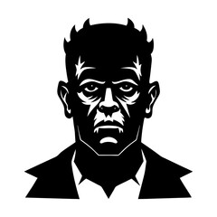 black silhouette of Frankenstein s monster head  