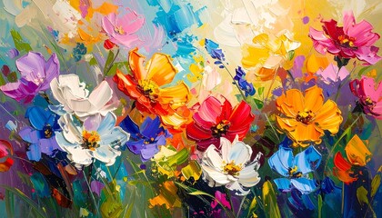Vibrant flower field painting