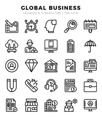 Global Business Icon Pack 25 Vector Symbols for Web Design.