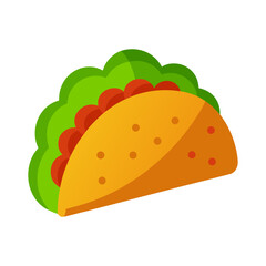  flat colour style vector art of a taco filled with lettuce and meat.