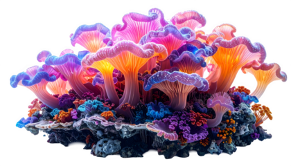 Bioluminescent Quantum Coral Isolated On Transparent Background