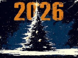 Happy New Year banner 2026, greeting card, poster, holiday cover. Modern Xmas design Christmas tree