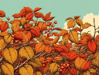 Drawing seasons plants background, Autumn Banner