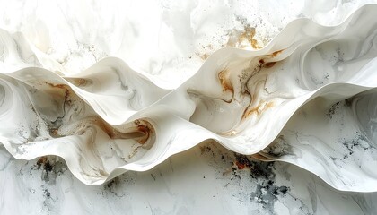Abstract Marble Waves - A Serene Dance of White, Gold, and Gray.