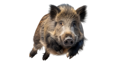 Wild Boar Hog Running Isolated Closeup Front View