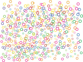 Abstract colorful vector confetti pattern background of scattered rings isolated on white