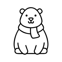 Fototapeta premium Cute cartoon bear wearing a scarf in minimalist line art style 