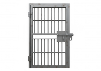 Metal prison door with latch isolated on a transparent background