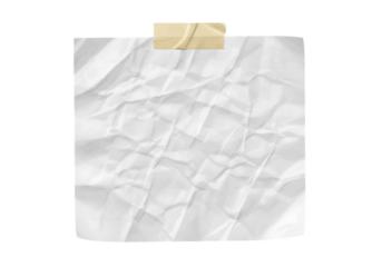 Ultra highresolution, professional studio photography of illustration of crumpled white paper note with yellow tape isolated on transparent background