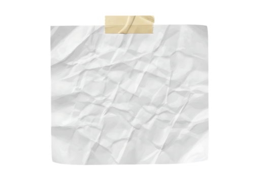 Ultra highresolution, professional studio photography of illustration of crumpled white paper note with yellow tape isolated on transparent background - Powered by Adobe