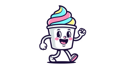 Cartoon ice cream character with joyful expression ready to share deliciousness