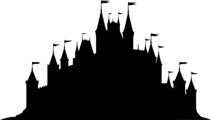 Fototapeta premium a black and white silhouette of a castle, detailed, vector illustration