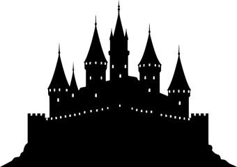 Obraz premium a black and white silhouette of a castle, detailed, vector illustration