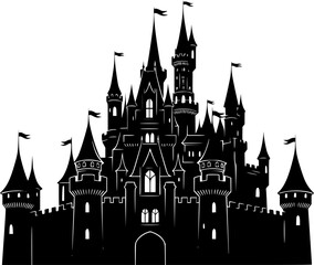 Obraz premium a black and white silhouette of a castle, detailed, vector illustration