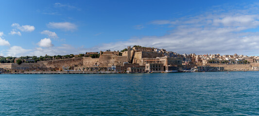 Panoramic View of Fortified Waterfront and Terraced City on Peninsula, Grand Harbour