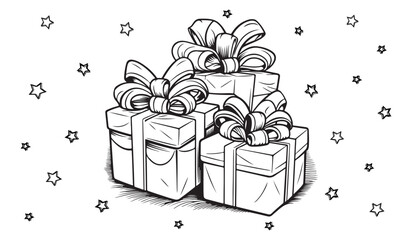 Presents For Christmas Or Birthday - Black Vector Illustration Isolated On White Background