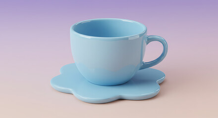 Fototapeta premium Charming Sky Blue Porcelain Cup and Puffy Cloud Base Saucer — Cute Artistic Porcelain for Lifestyle Coffee and Tea