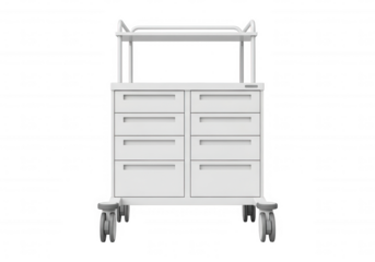 White medical cart with drawers isolated on a transparent background