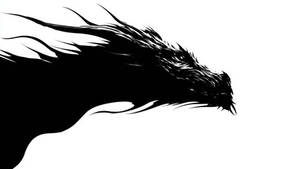 Obraz premium Dramatic Silhouette of a Dragons Head Against a White Backdrop.