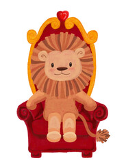 Lion Sitting on Throne PNG | Cute Jungle Animal Illustration | Safari King Clipart
