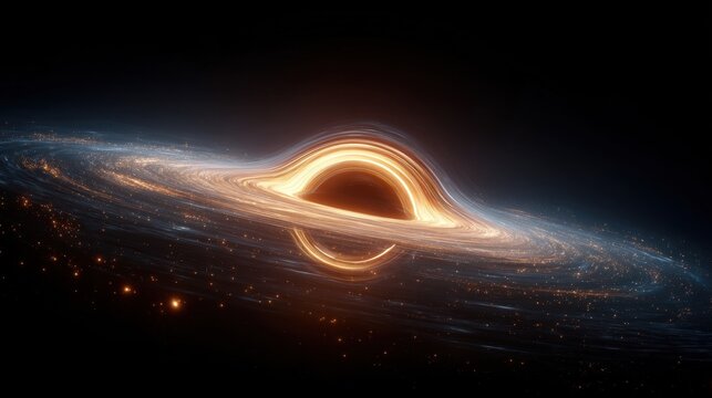 Visualization of a black hole with an accretion disk glowing in space