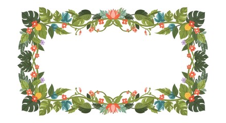 Fototapeta premium Jungle foliage border design with tropical plants and vines forming a frame, clean vector style perfect for cards and posters.