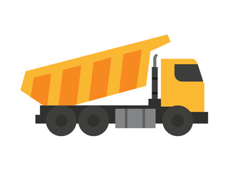 Flat vector illustration of a heavy dump truck. Industrial vehicle with hydraulic tipper, ideal for construction, transport, waste management, and heavy machinery projects, isolated line style.