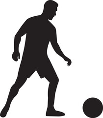 Silhouette of a male soccer player kicking a ball, ideal for sports themes, team branding, athletic design, football promotions, school events, fitness campaigns, and dynamic action visuals for print 