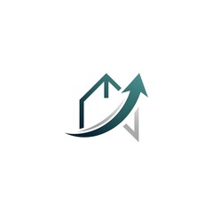 Fototapeta premium Modern abstract house icon with upward trending arrow symbolizing growth and success