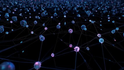 Complex Network of Interconnected Blue Spheres on Black Background - Powered by Adobe