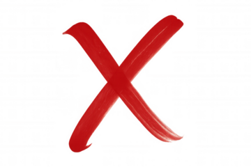 Hand drawing red 'x' mark symbolizing incorrect, wrong, error, cancel, rejection, denial, or close on transparent background