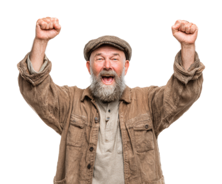 Celebrating joyful victory portrait isolated on transparent background