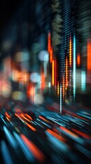 Abstract digital data visualization with glowing lines and candlestick chart elements