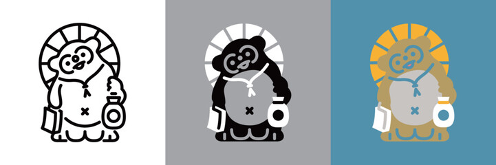 信楽焼のカラーとモノクロアイコンセット