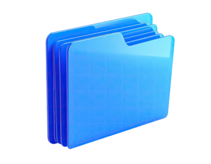 Glossy 3D rendering of multiple, stacked, light blue folders