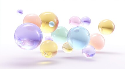 Colorful translucent spheres floating against a white background