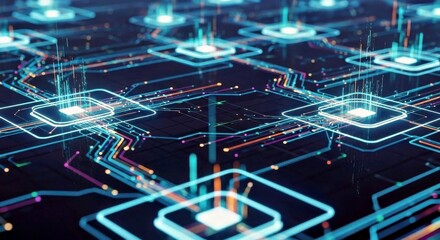 Sleek Geometric Artificial Intelligence Pathways Connecting Digital Hubs Cyberpunk Metropolis