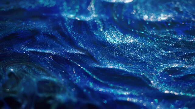 A shimmering, dark blue abstract image with blurry, bokeh-like points across undulating waves