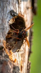 Wasp Nest Entrance - A Close-Up of Natures Intricate Architecture.