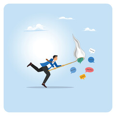 Meeting summary collection concept. Businessman running holding a net.