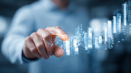 Person interacting with a digital holographic data visualization