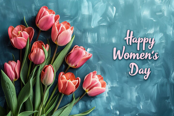 Happy Womens Day Concept Design Background With Tulips - Generative AI