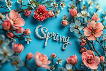 Spring Flowers Concept Design Background With Cherry Blossoms - Generative AI