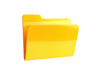 A glossy, open yellow file folder icon, with a slight shadow on a black background