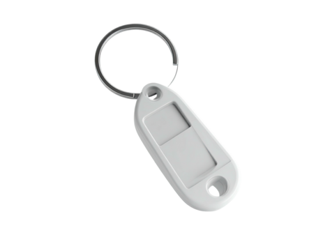 White key fob tag with metal ring, ideal for security access or identification
